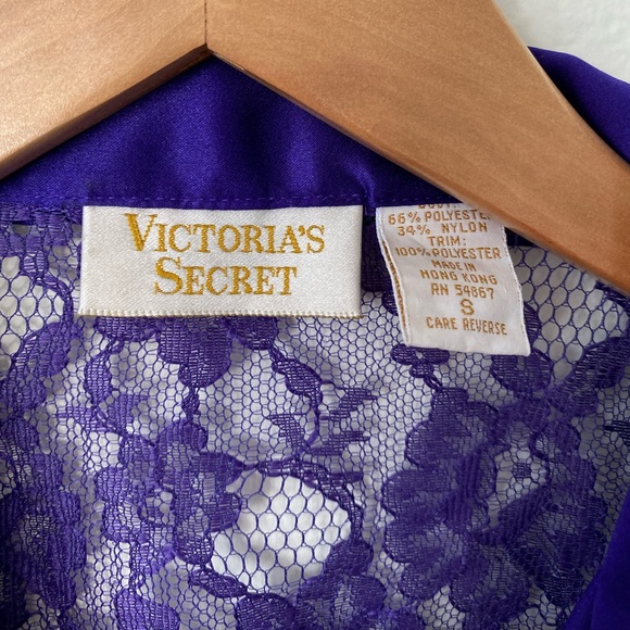 Victoria's Secret Vintage Gold Label Purple Lace Button Up Short Sleeve Top - Picture 2 of 4